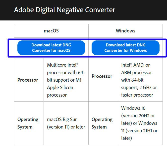 Adobe DNG Converter 다운로드..