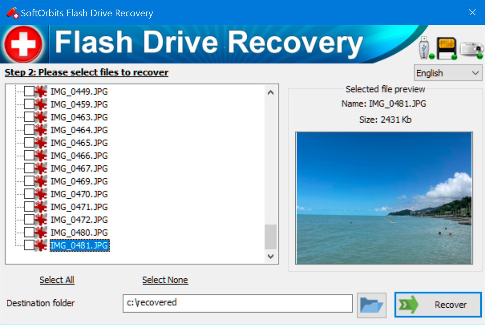 SoftOrbits Flash Drive Recovery 스크린샷.