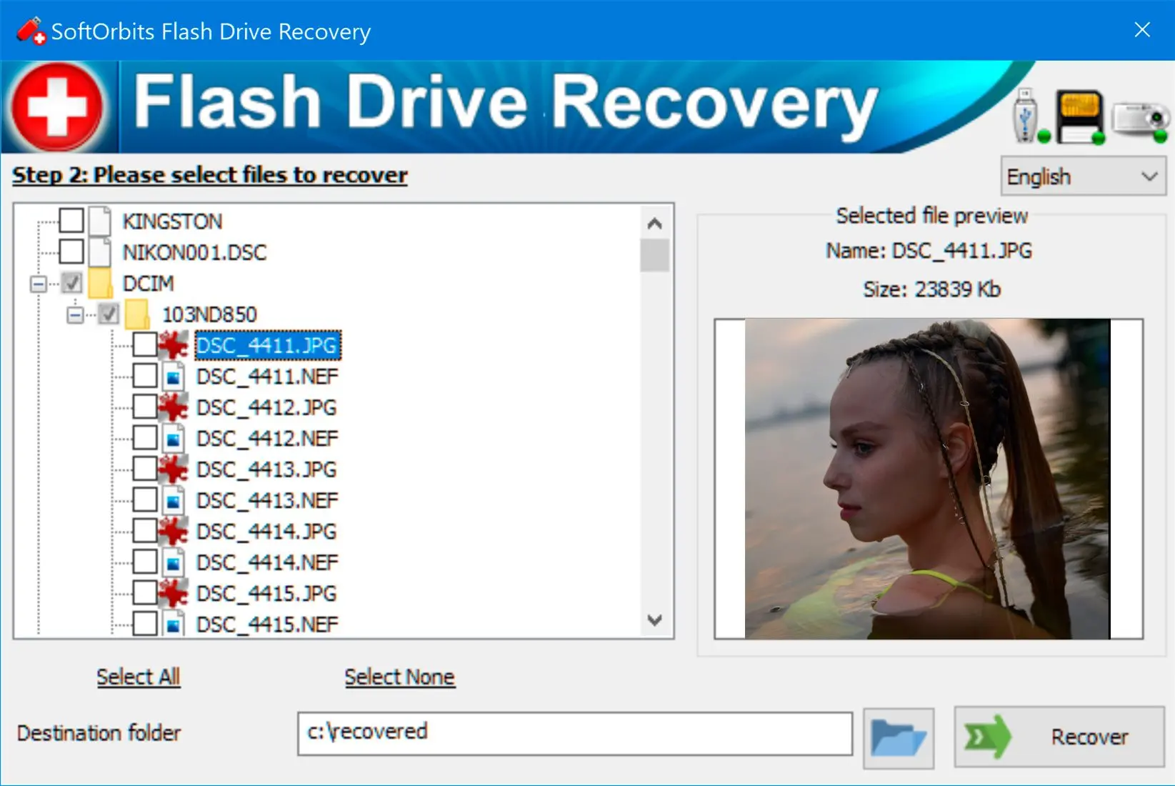 SoftOrbits Flash Drive Recovery 스크린샷.