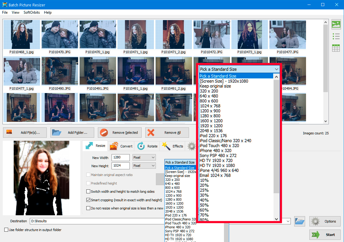 이미지 크기 선택.