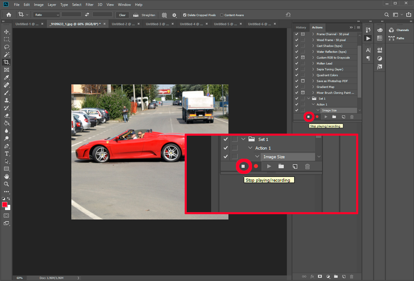 이미지 크기 조정 작업 저장.
