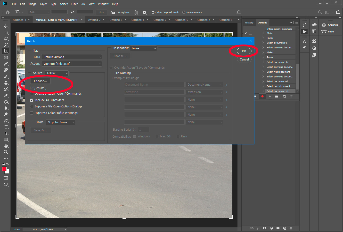 Photoshop에서 이미지 크기 조정 작업 시작.