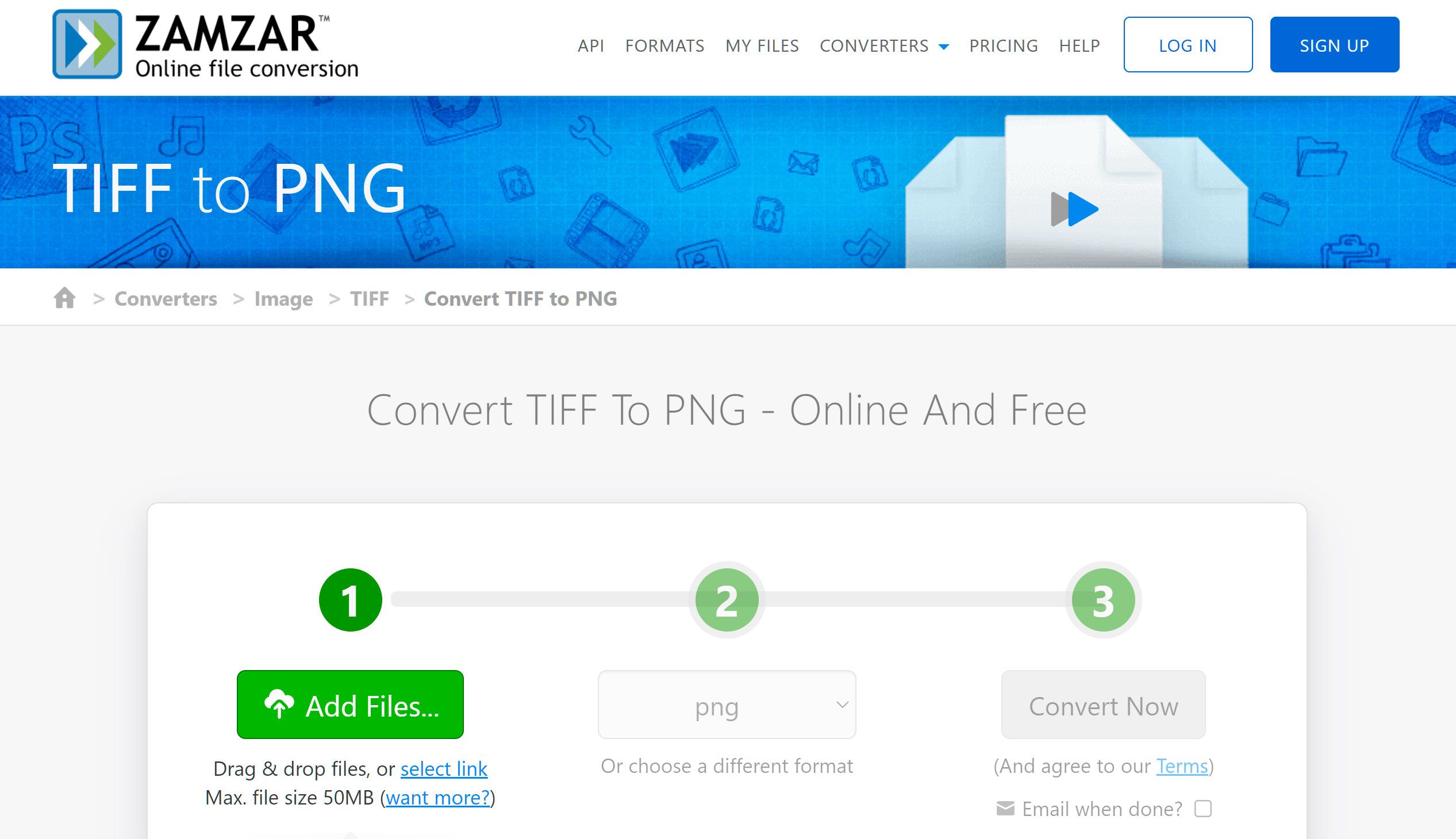 Open Online Converter TIFF to PNG..