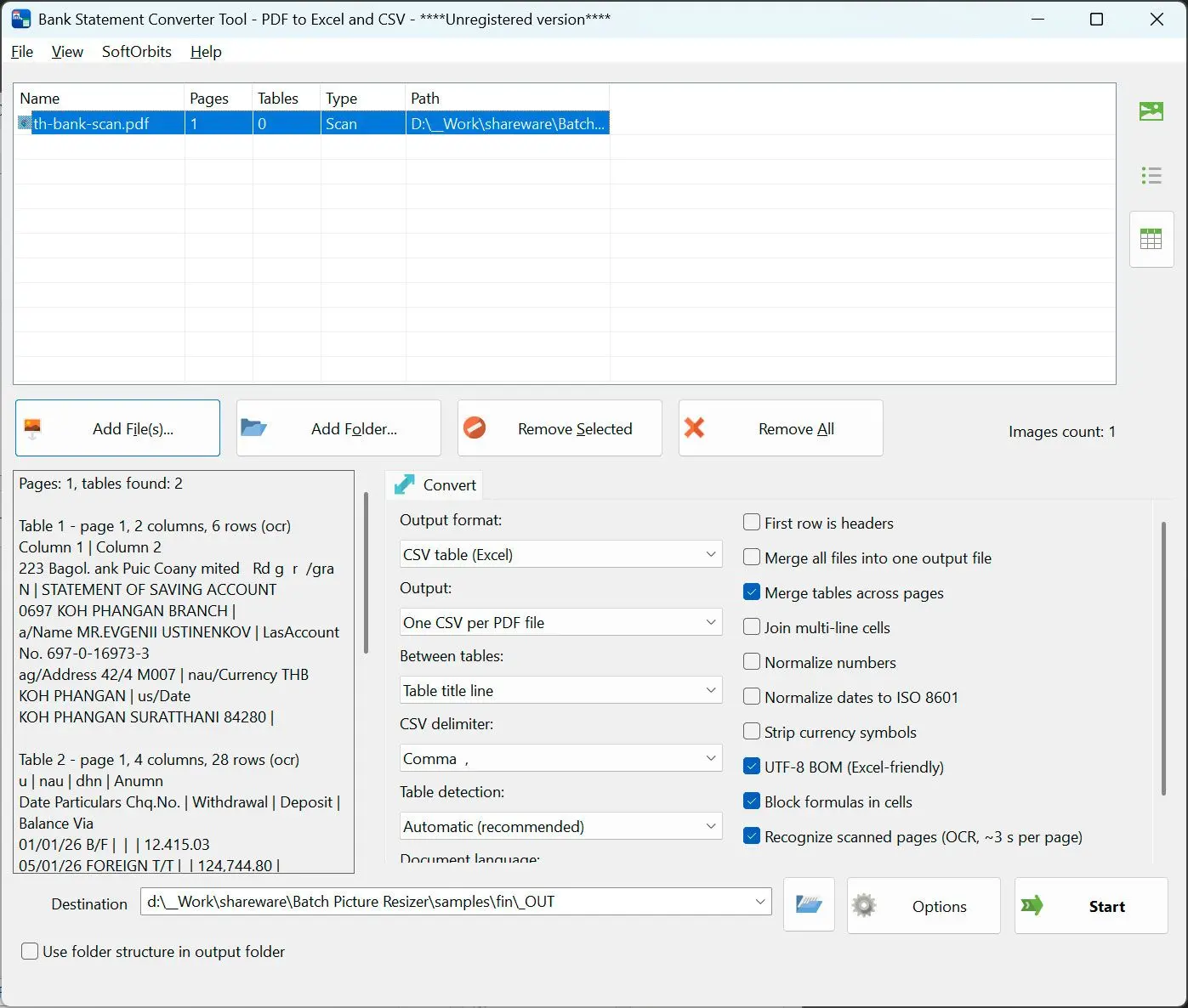 PDF to CSV Converter 스크린샷.