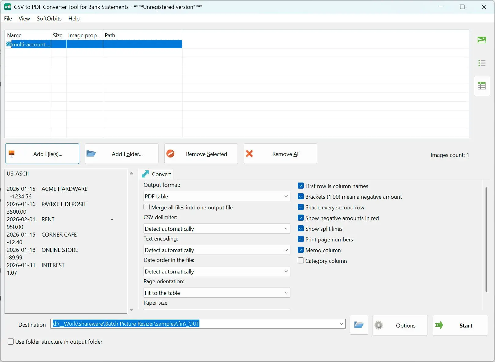 CSV to PDF Converter 스크린샷.