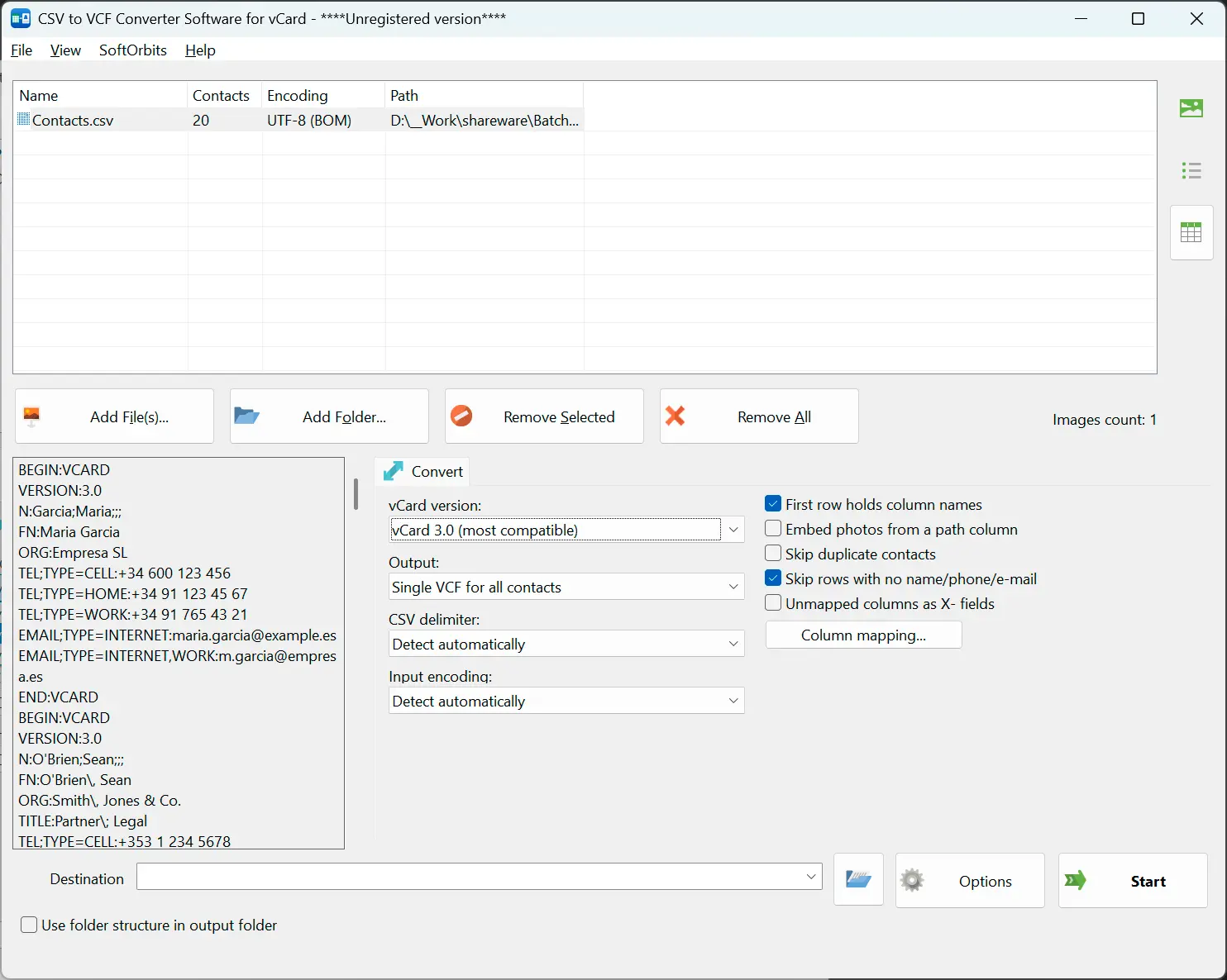 CSV to VCF Converter Software for vCard 스크린샷.