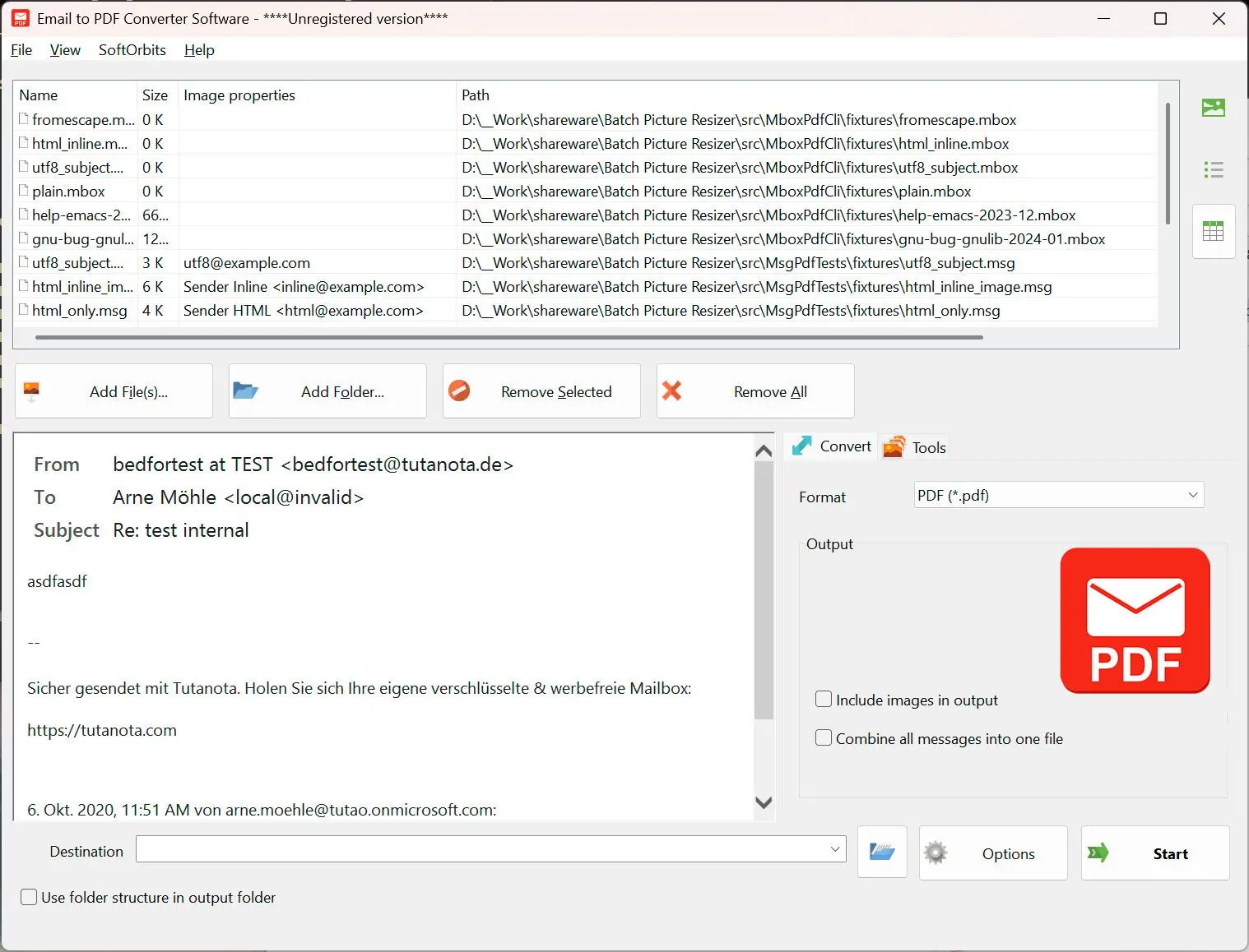 Email to PDF Converter Software 스크린샷.