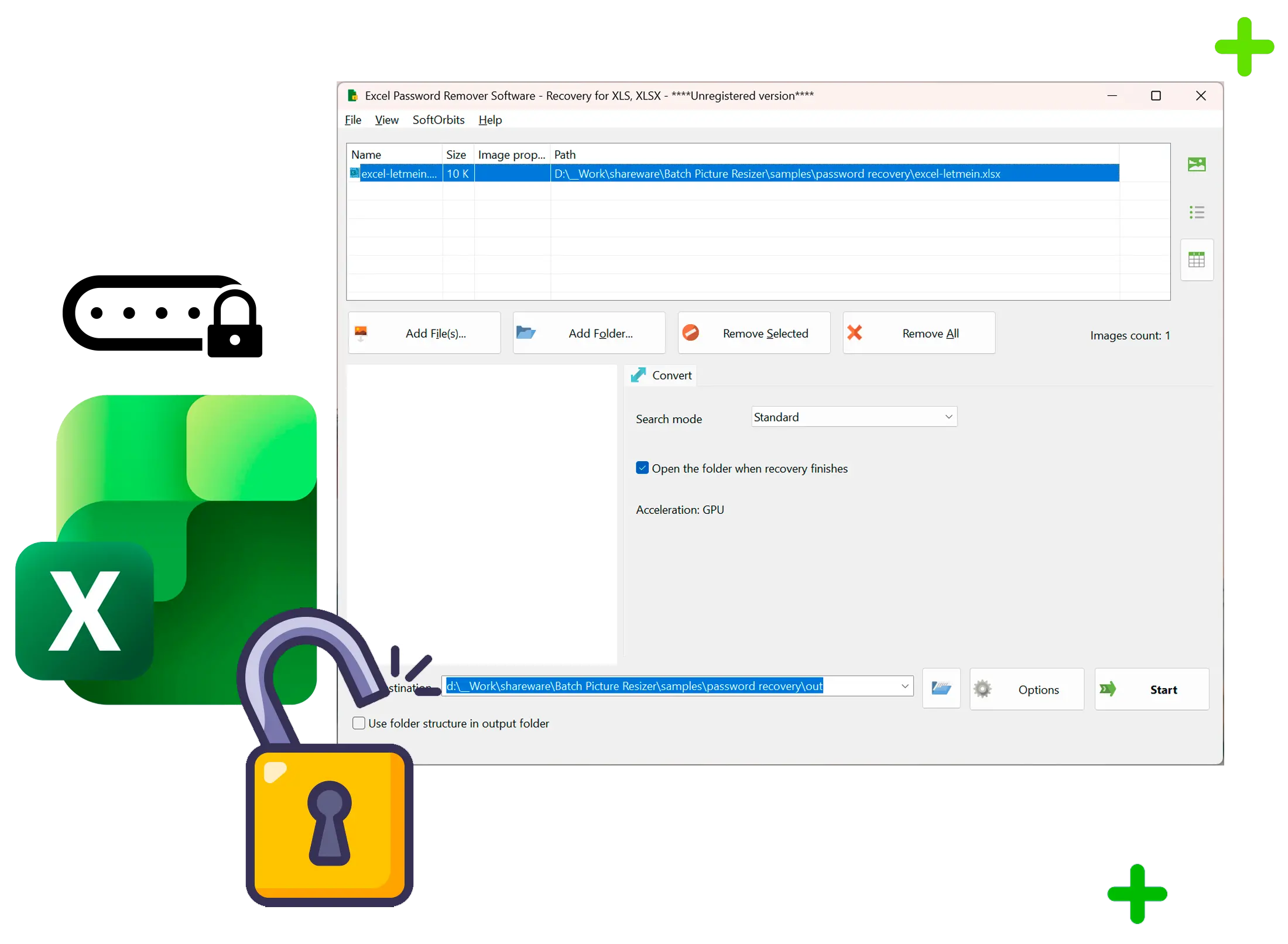 Excel Password Recovery 스크린샷.