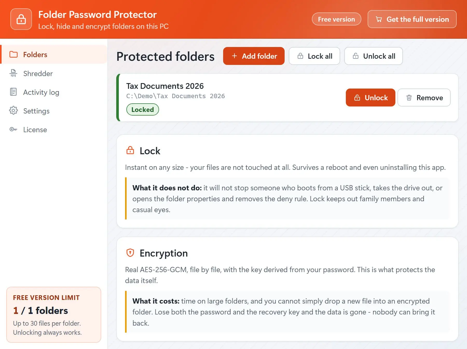 Folder Password Protector 스크린샷.