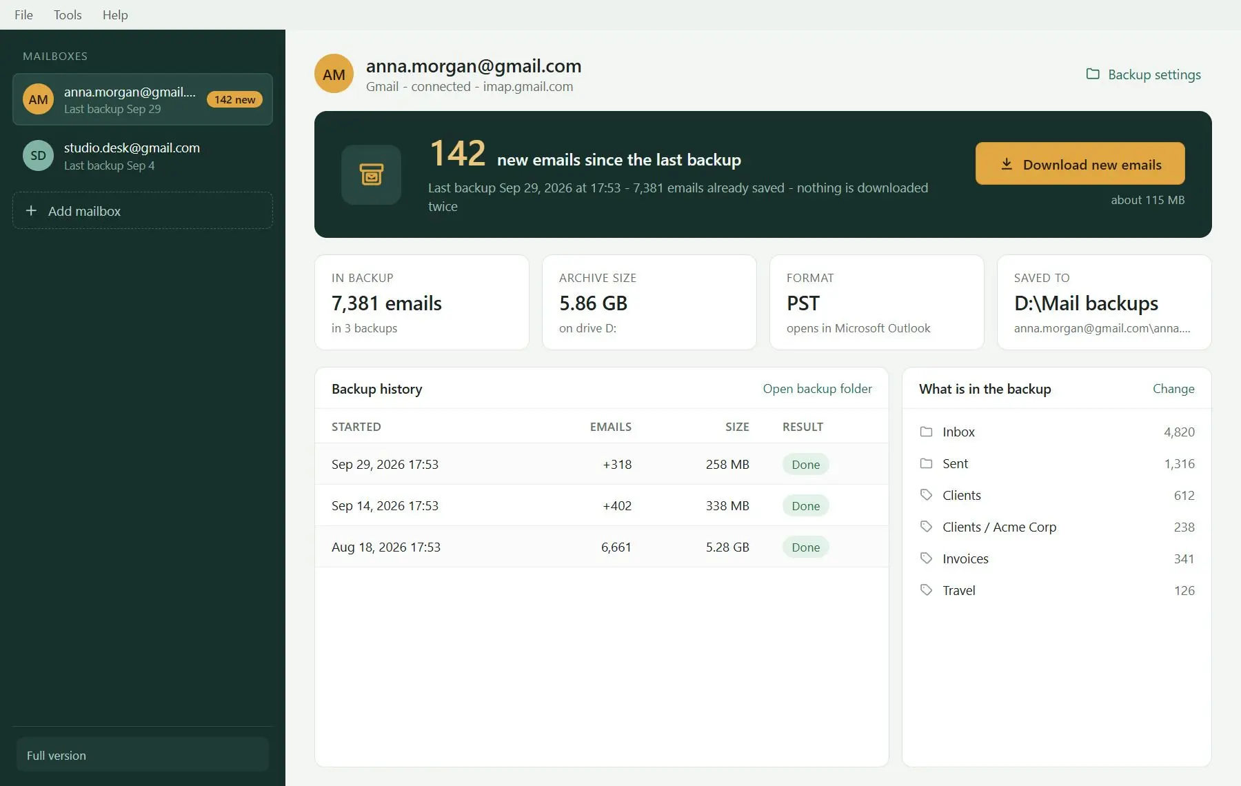 Gmail Backup & Export Software to PST and MBOX 스크린샷.