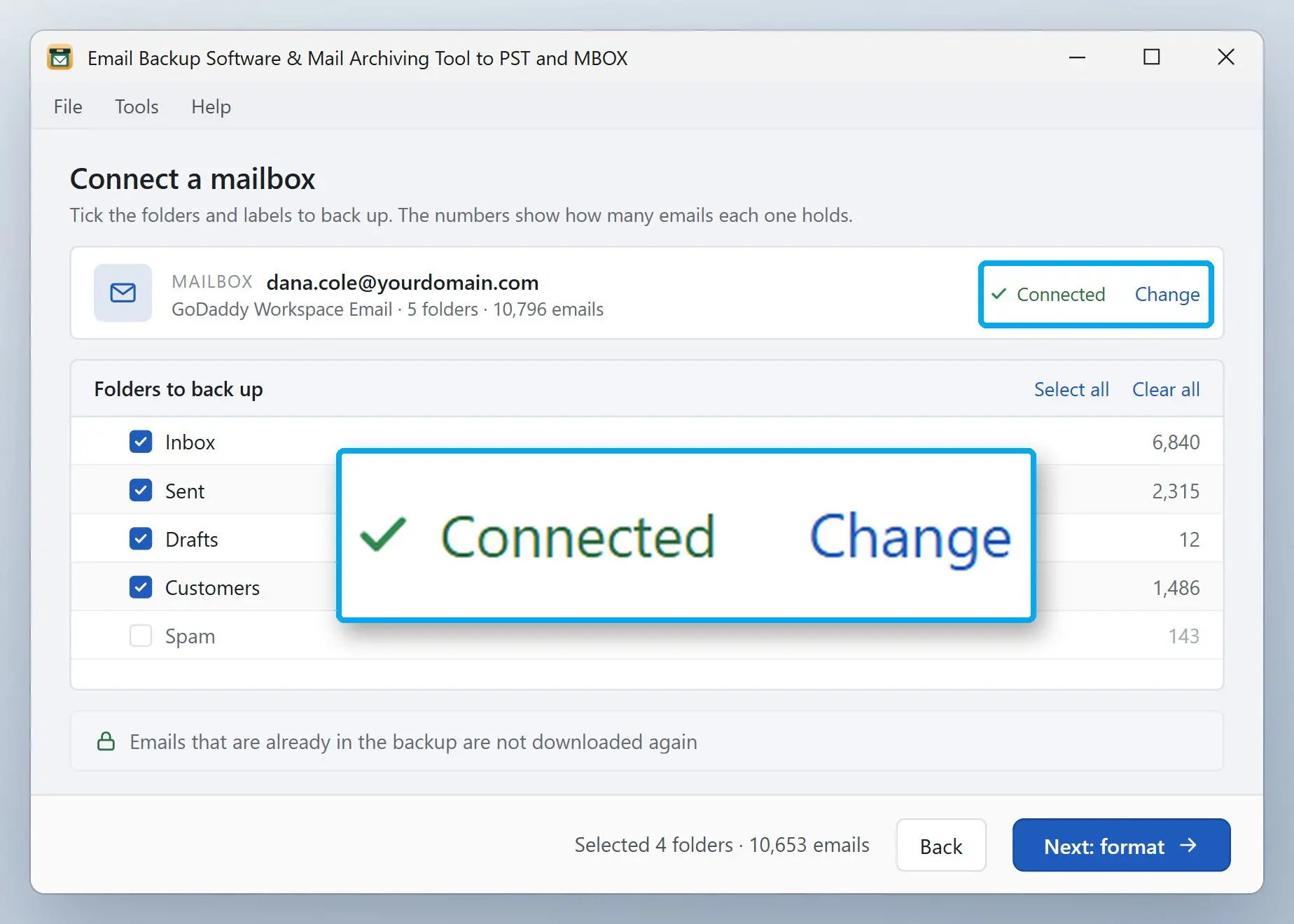 Email Backup Software & Mail Archiving Tool to PST and MBOX 스크린샷.