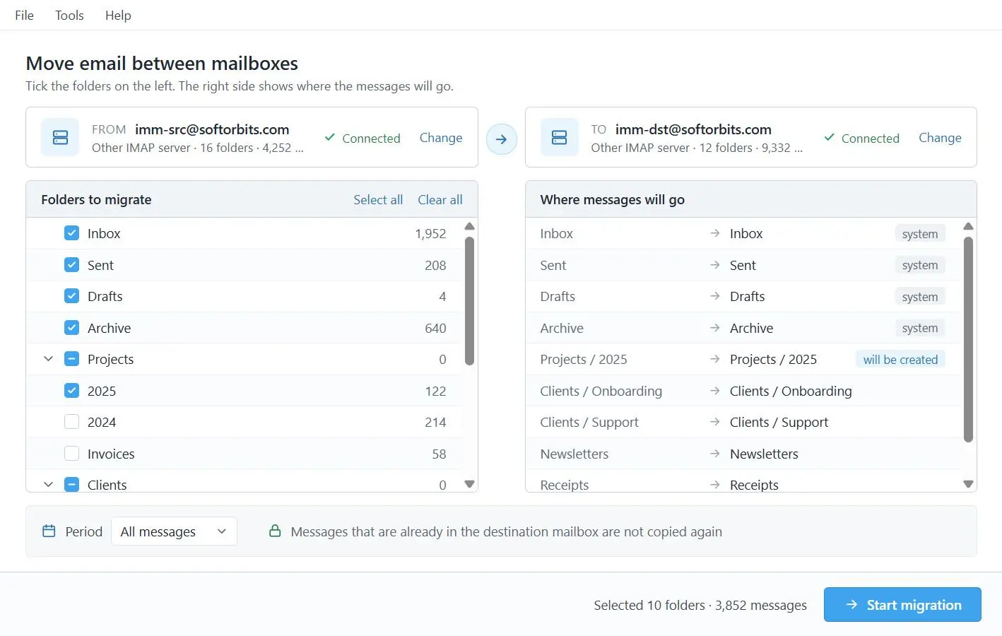 IMAP to IMAP Email Migration Tool 스크린샷.