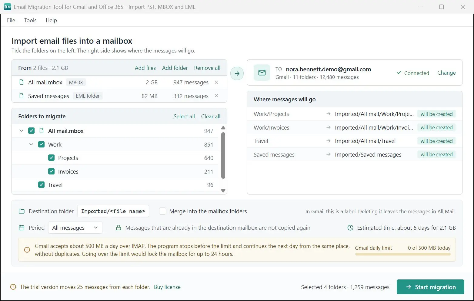 Email Migration Tool for Gmail and Office 365 - Import PST, MBOX and EML 스크린샷.