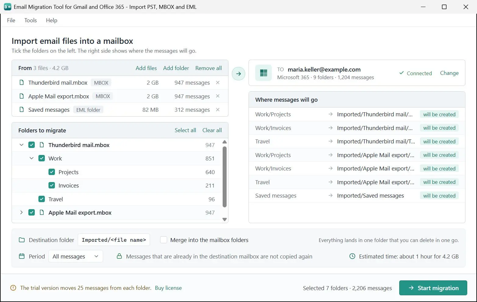 Email Migration Tool for Gmail and Office 365 - Import PST, MBOX and EML 스크린샷.