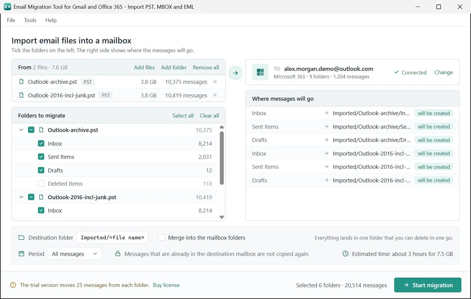 Email Migration Tool for Gmail and Office 365 - Import PST, MBOX and EML 스크린샷.