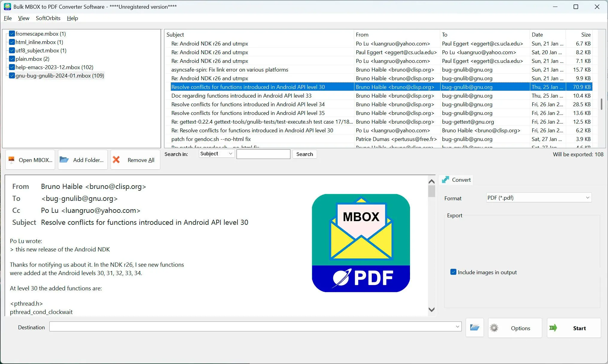 MBOX to PDF Converter Software 스크린샷.