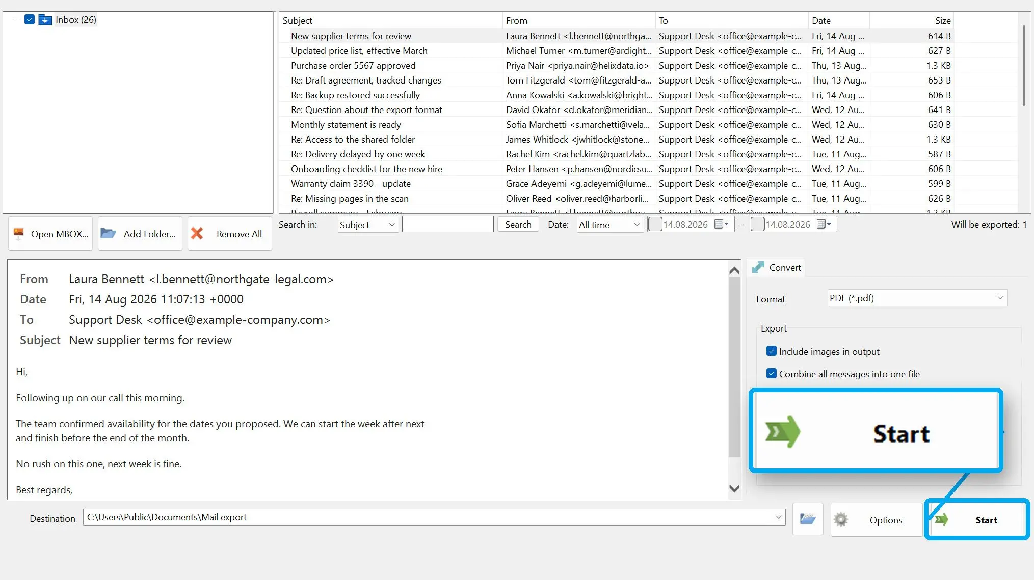 MBOX to PDF Converter Software 스크린샷.
