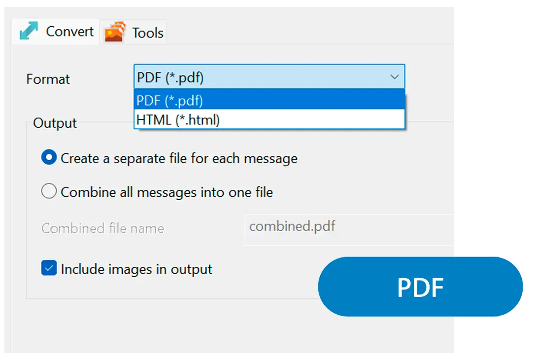 PDF 또는 HTML 및 그룹화 방법 선택.