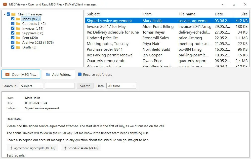 MSG Viewer - Open and Read MSG Files 스크린샷.