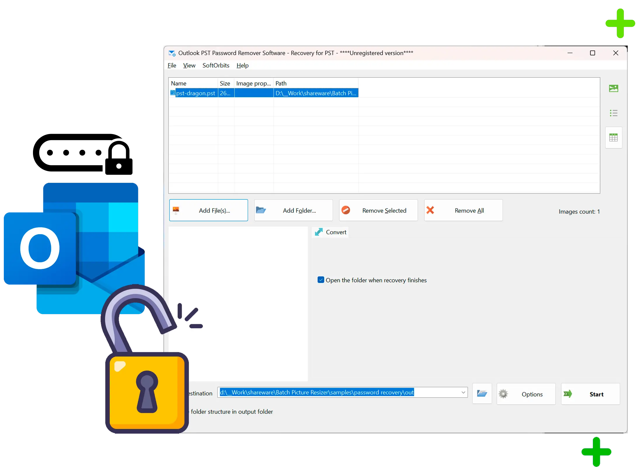 Outlook PST Password Recovery 스크린샷.