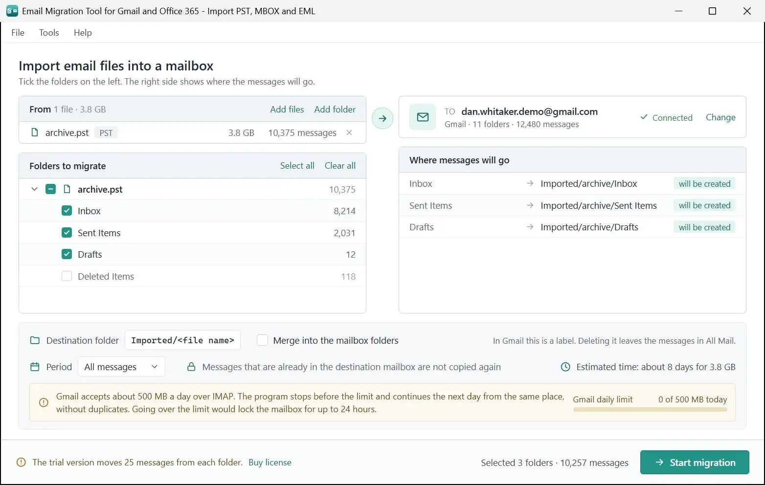 Email Migration Tool for Gmail and Office 365 - Import PST, MBOX and EML 스크린샷.