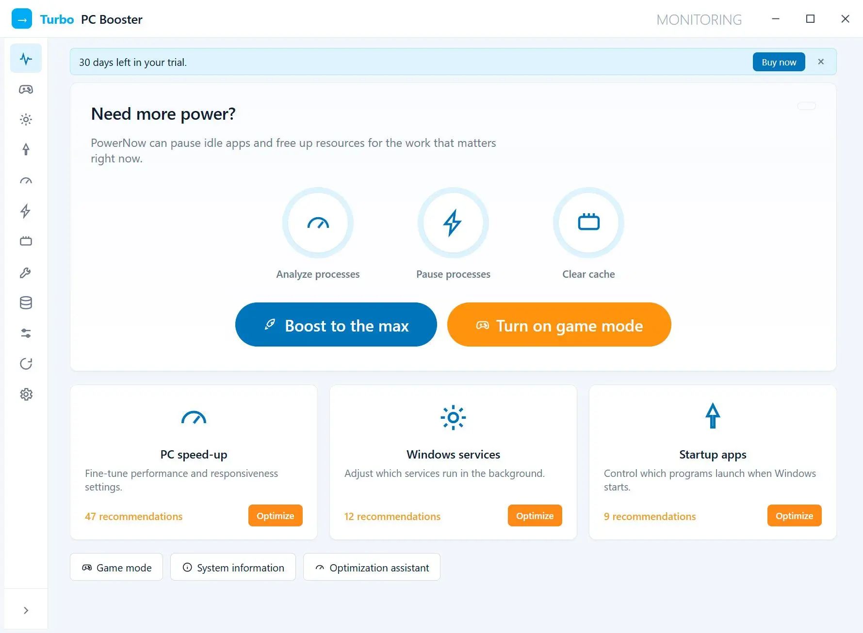 Turbo PC Optimizer 스크린샷.