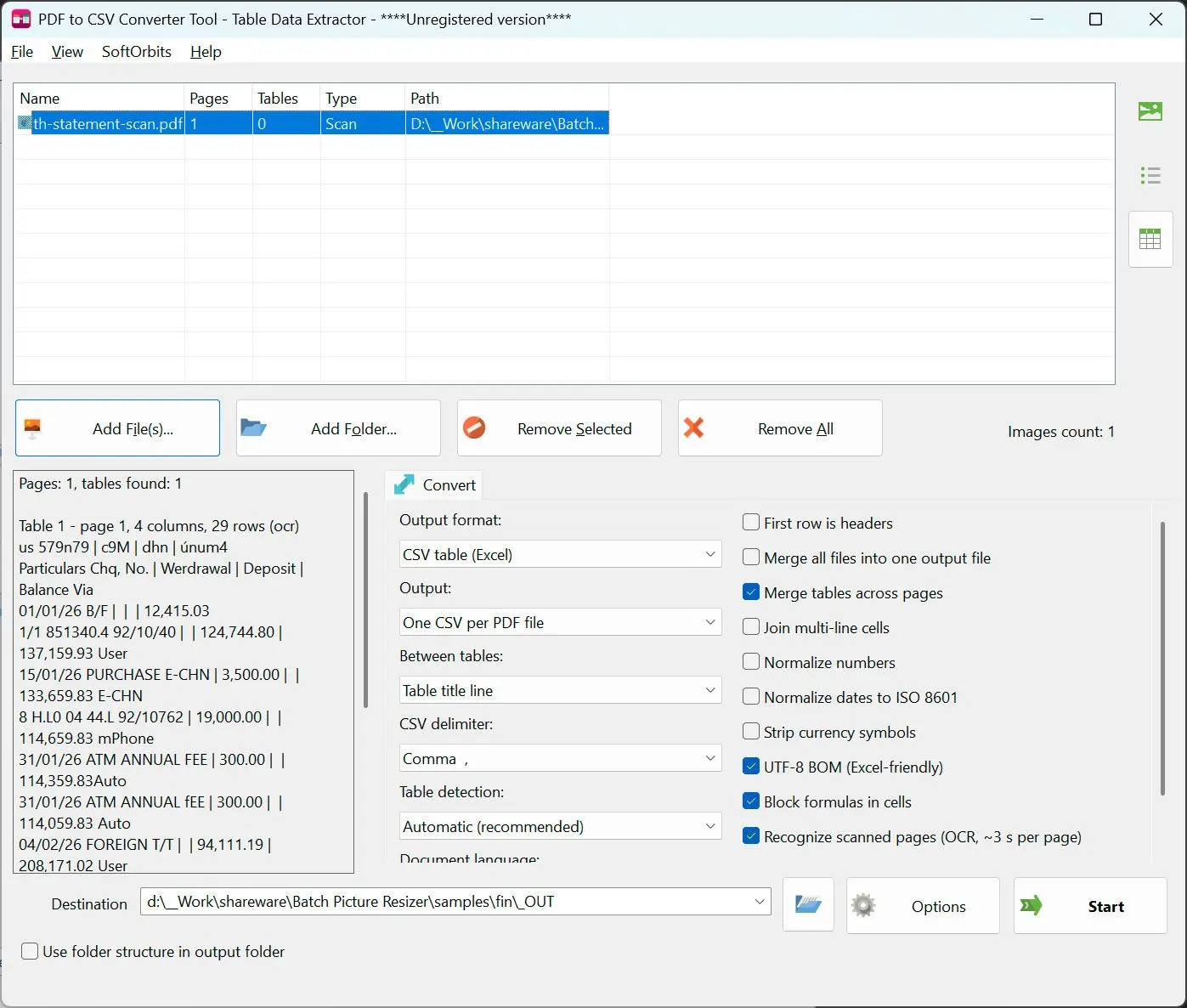 PDF to CSV Converter 스크린샷.