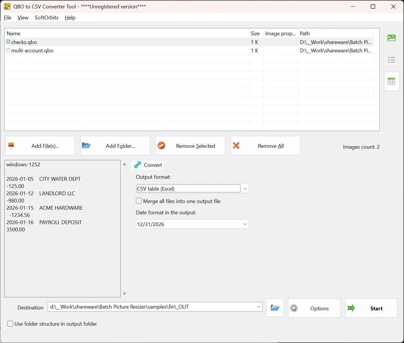 QBO to PDF Converter 스크린샷.