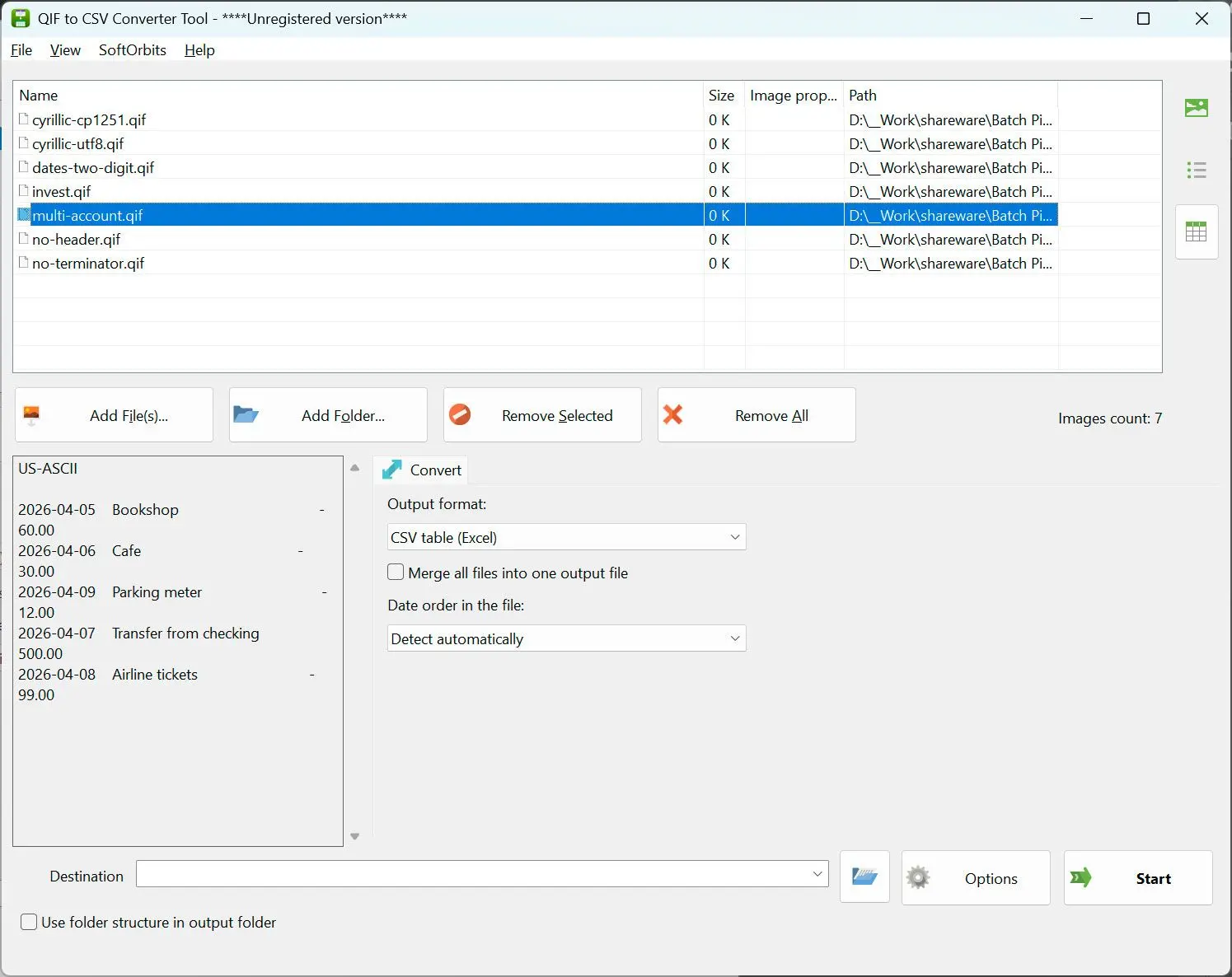 QIF to QBO Converter 스크린샷.
