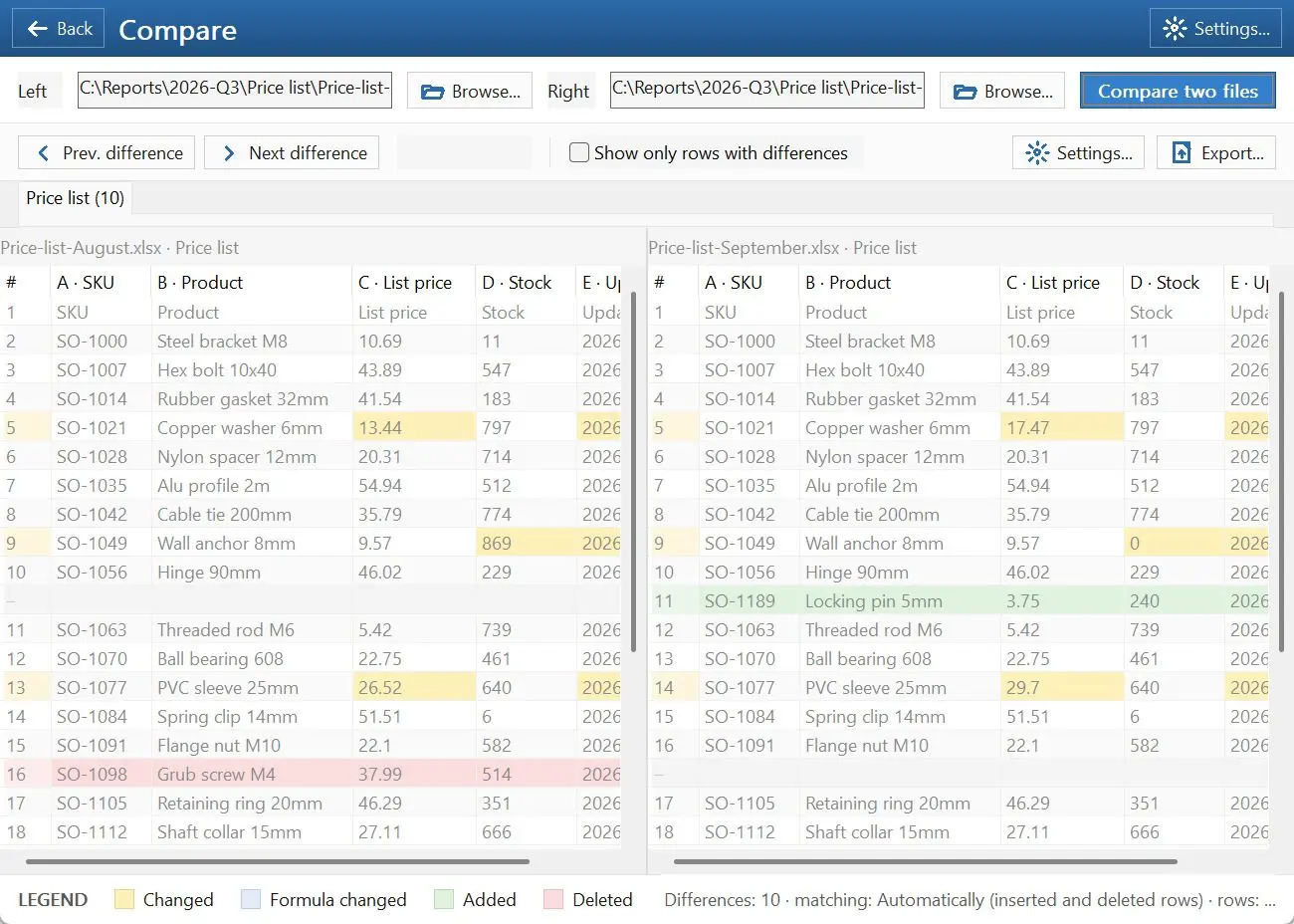 Spreadsheet Compare & Merge Tool for Excel - Combine Excel Files into One 스크린샷.