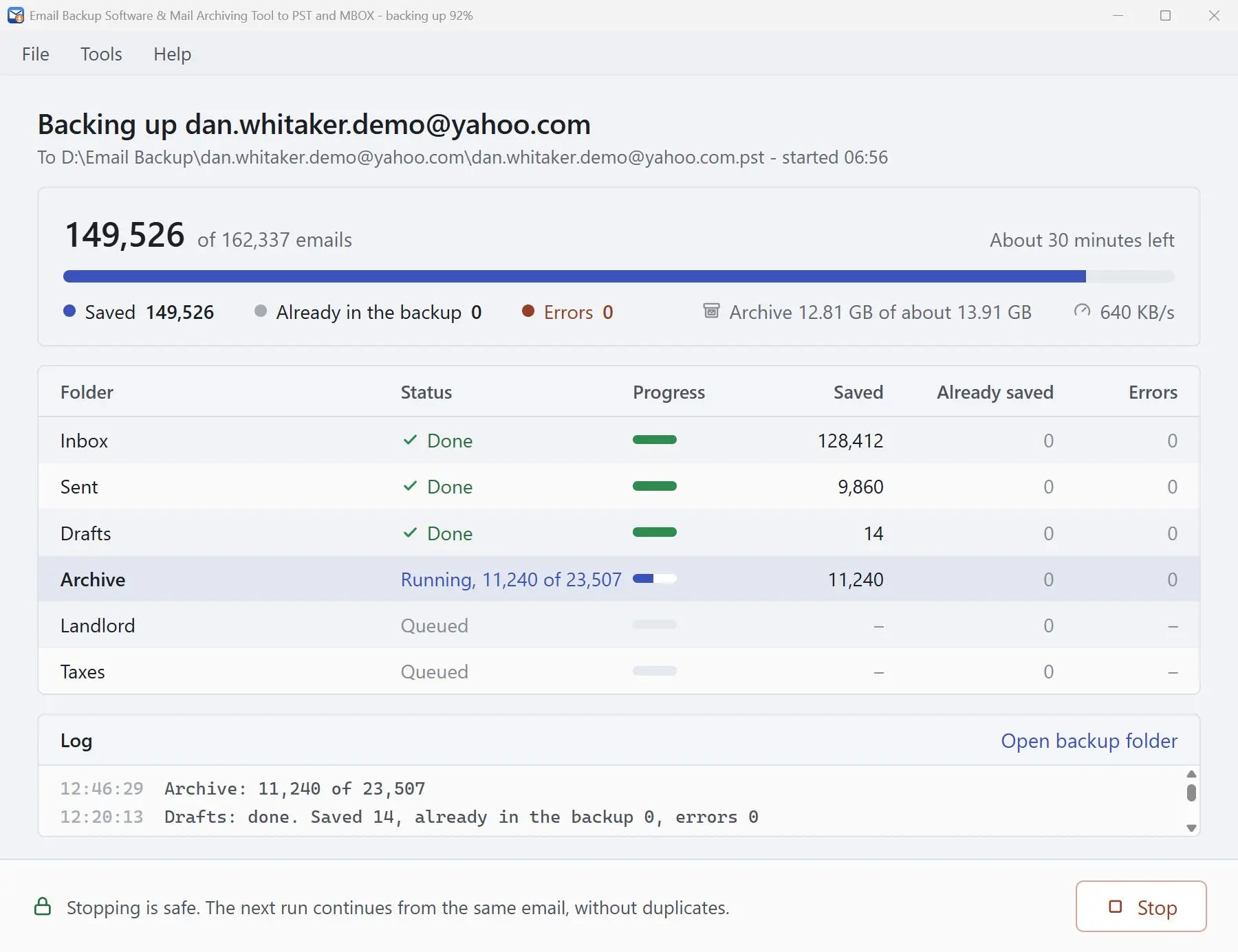 Email Backup Software & Mail Archiving Tool to PST and MBOX 스크린샷.