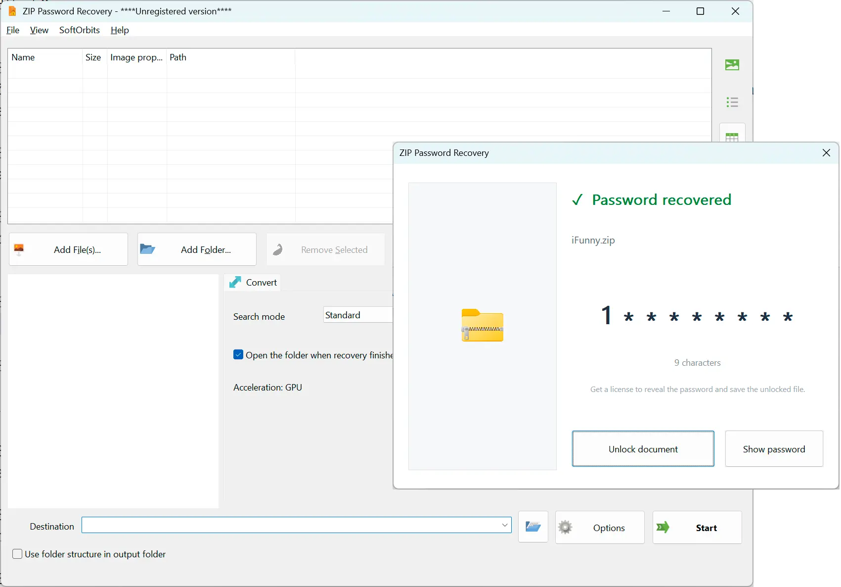 ZIP Password Recovery 스크린샷.