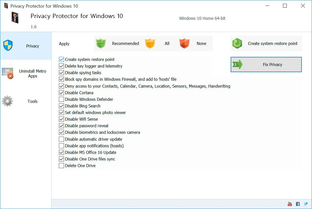 Privacy Protector for Windows 11 스크린샷.